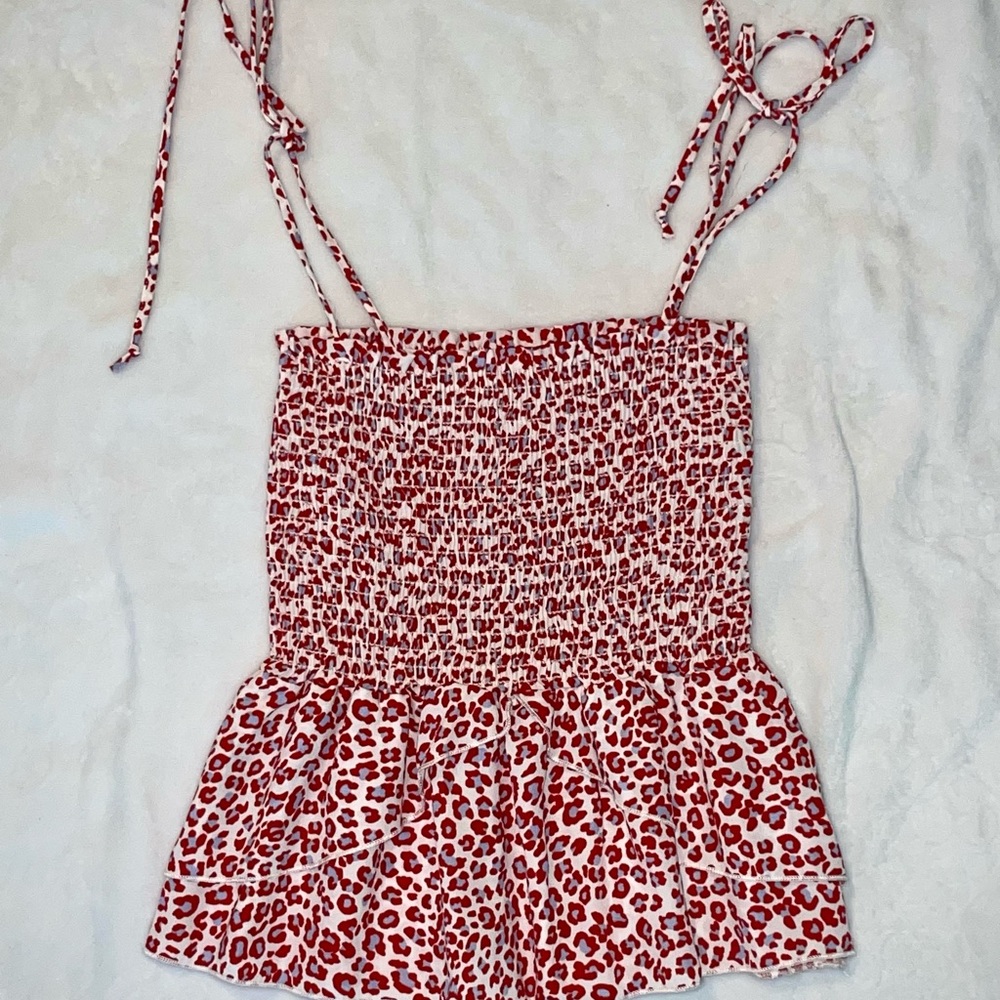 Boutique Cheetah Print Bow Tie Crop Top Ruched Cinched Peplum